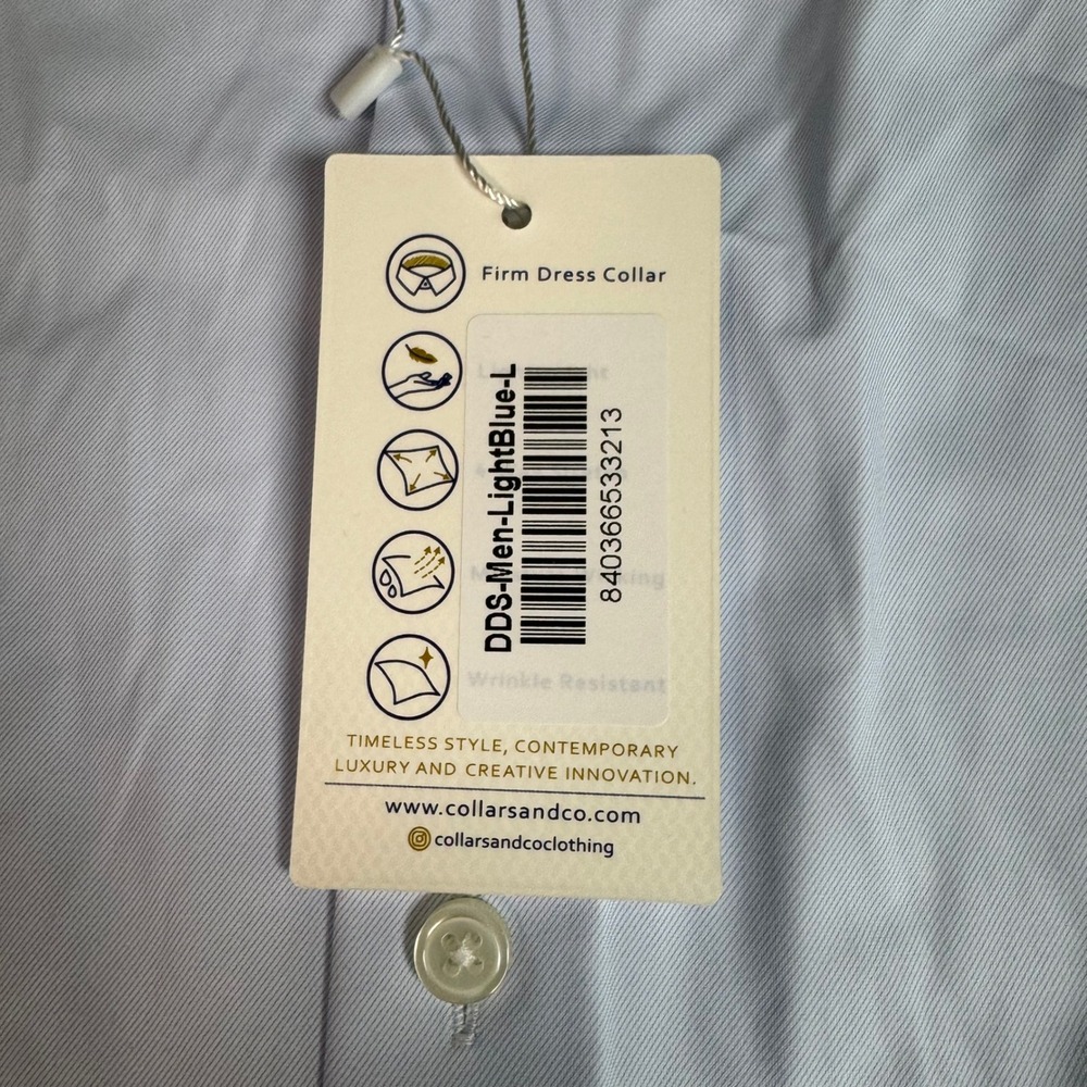 NWT Collars & Co Mens Apex Performance Dress Shirt L Pale Blue Nylon Spandex - Picture 9 of 12
